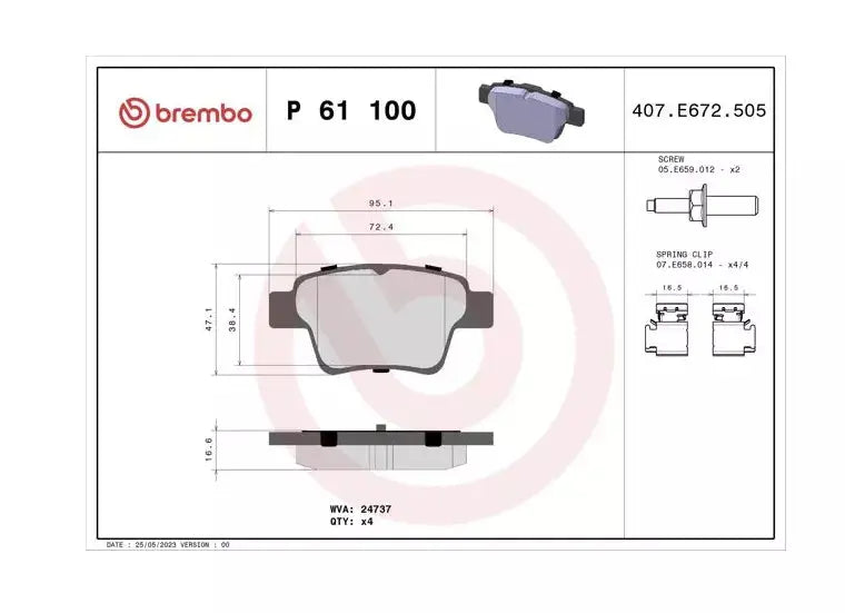 BREMBO P 61 100 Prime Plaquettes de frein BREMBO