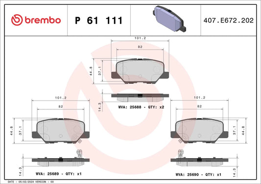 BREMBO P 61 111 Rear Brake Pads