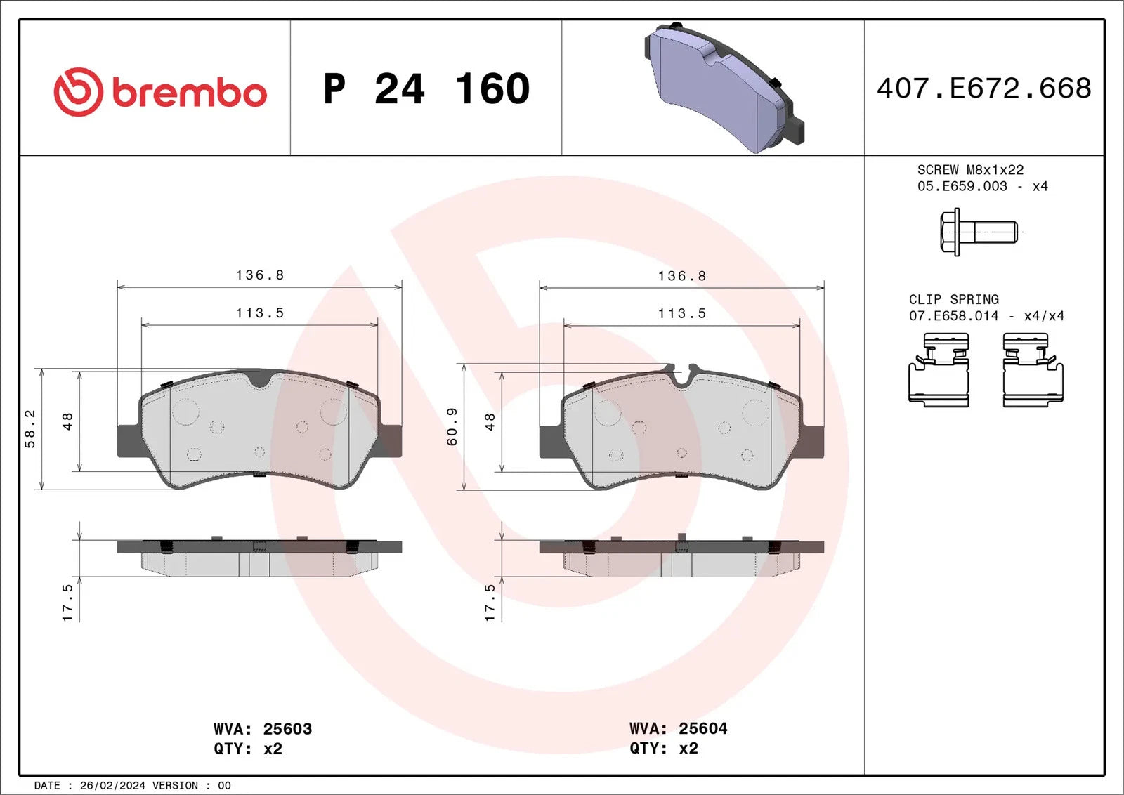 BREMBO Prime P 24 160 Plaquettes de frein arrière - GR PARTS