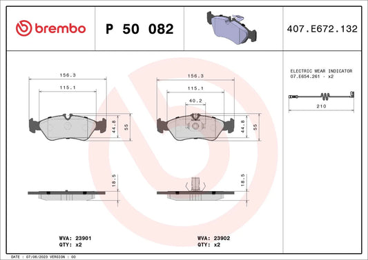 BREMBO Prime P 50 082 Plaquettes de freincontact de signal d'usure inclus