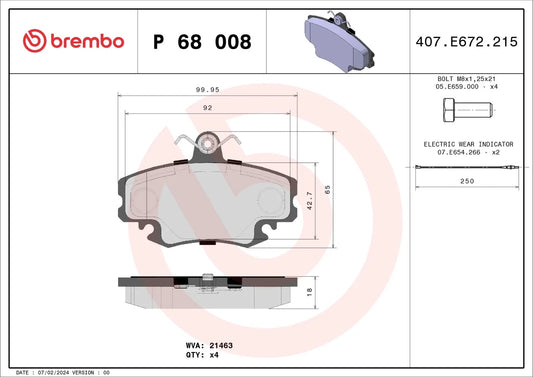 BREMBO Prime P 68 008 Plaquettes de frein