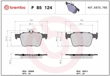BREMBO P 85 124 Plaquettes de freins BREMBO