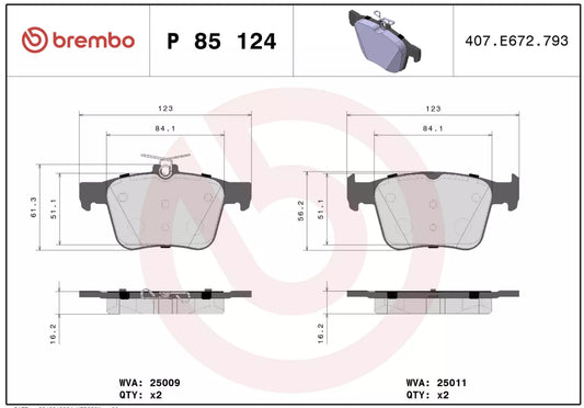 BREMBO P 85 124 Plaquettes de freins