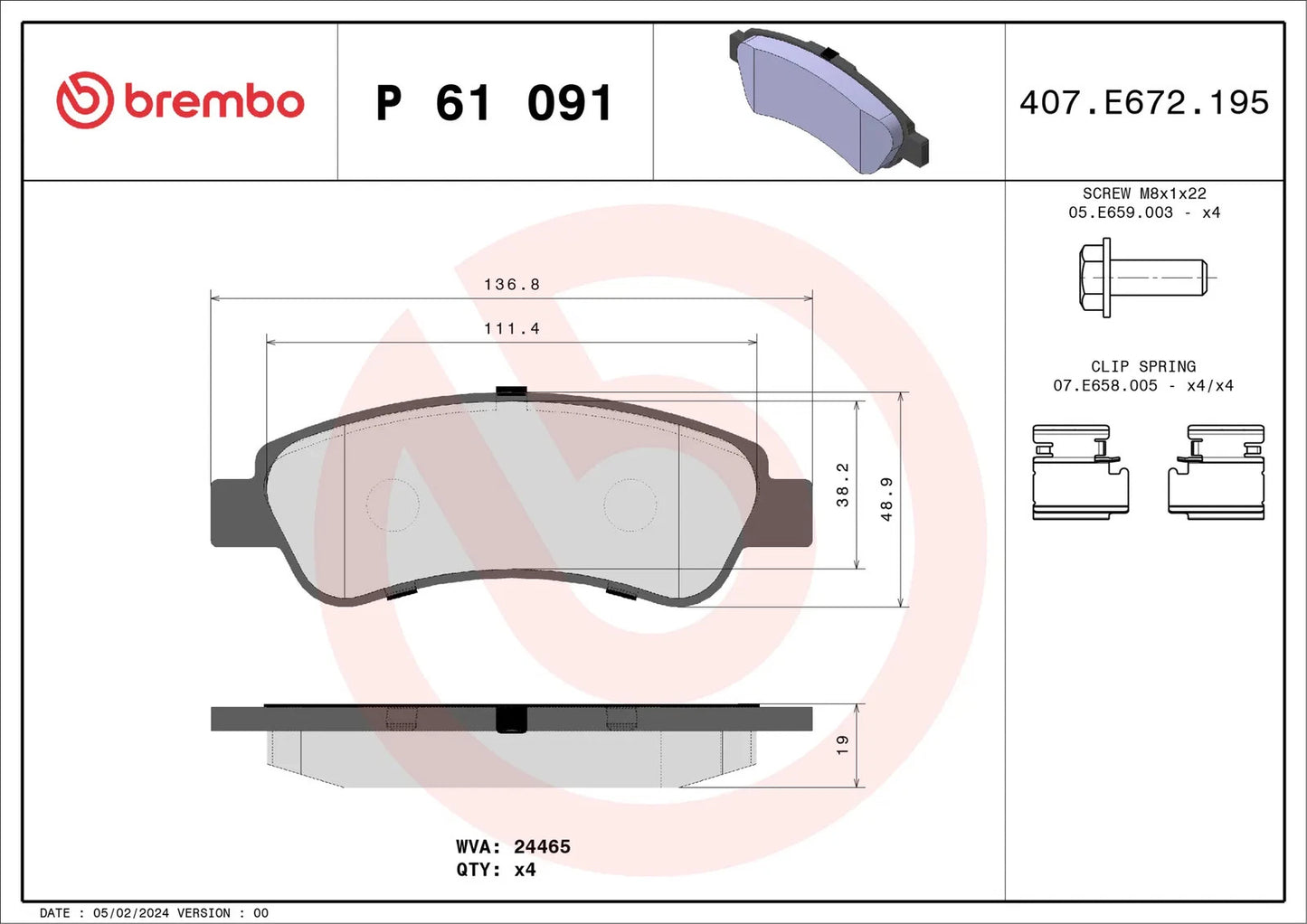 BREMBO Prime P 61 091 Plaquettes de frein Essieu arrière BREMBO