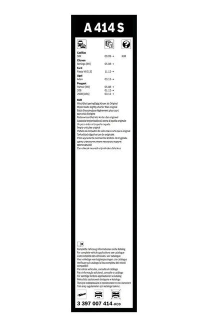 BOSCH 3 397 007 414 Balai d'essuie-glace Aerotwin A414S 650/400mm Avant 2 Pièces BOSCH