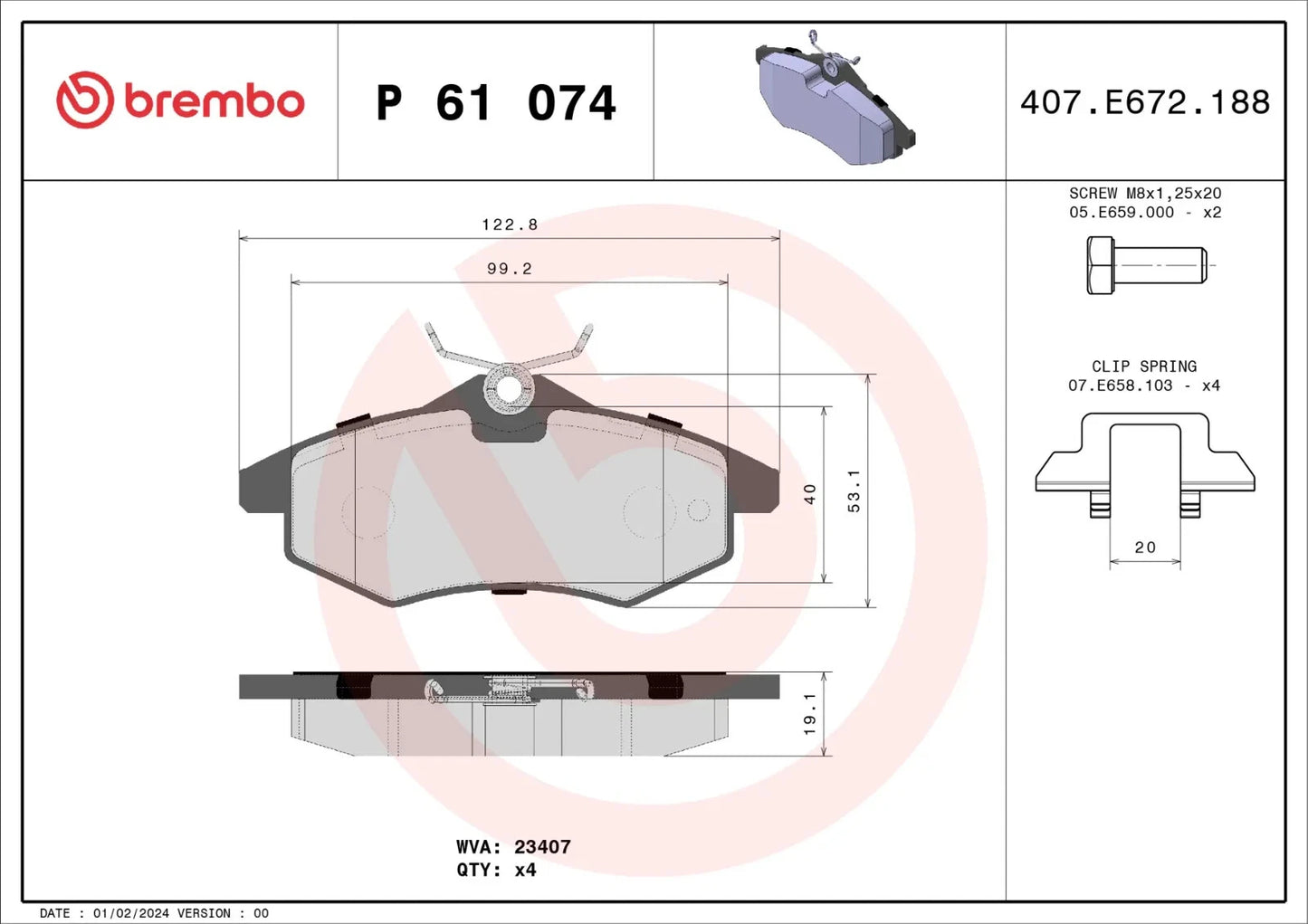 BREMBO P 61 074 Plaquettes de freins Avant