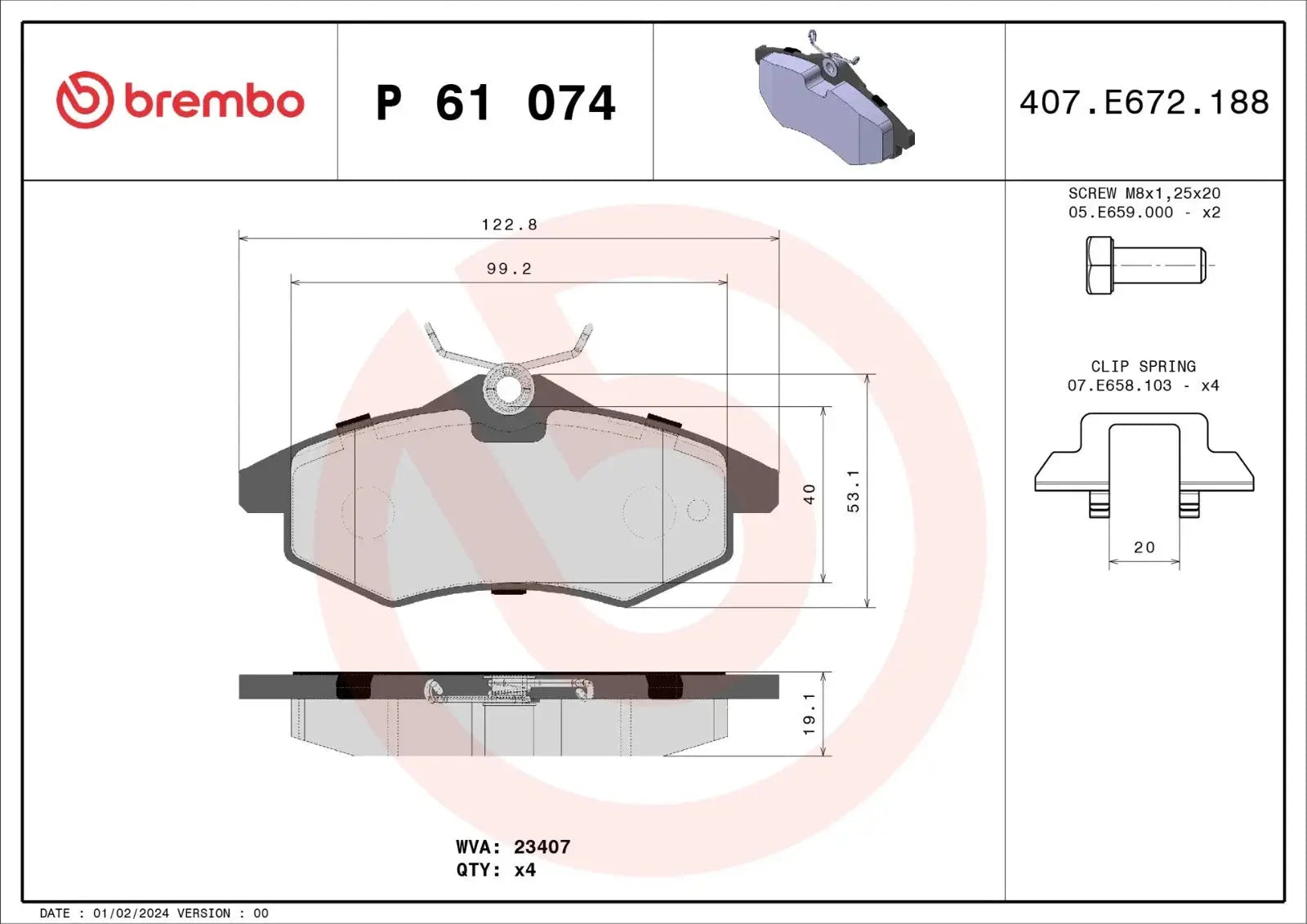 BREMBO P 61 074 Plaquettes de freins Avant BREMBO
