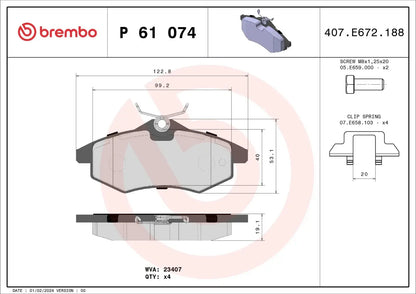 BREMBO P 61 074 Plaquettes de freins Avant BREMBO