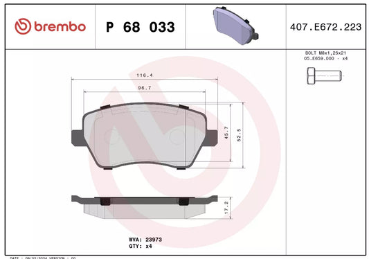 BREMBO P 68 033 Plaquettes de freins