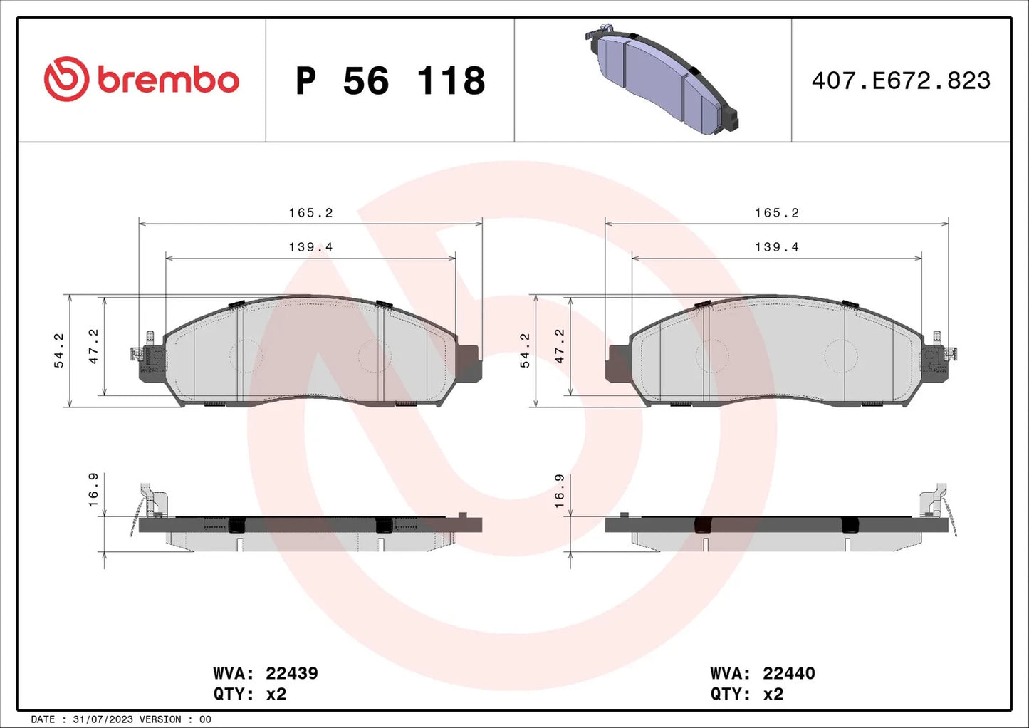 BREMBO P 56 118 Plaquettes de frein