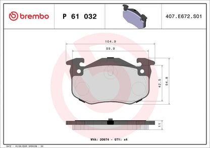 BREMBO P 61 032 Plaquettes de frein pour RENAULT CITROËN PEUGEOT BREMBO