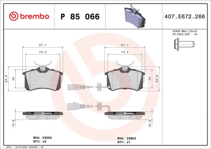 BREMBO Prime P 85 066 Plaquettes de frein contact de signal d'usure inclus BREMBO
