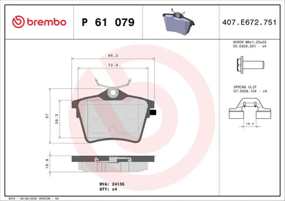 BREMBO Prime P 61 079 Plaquettes de frein contact de signal d'usure sans BREMBO