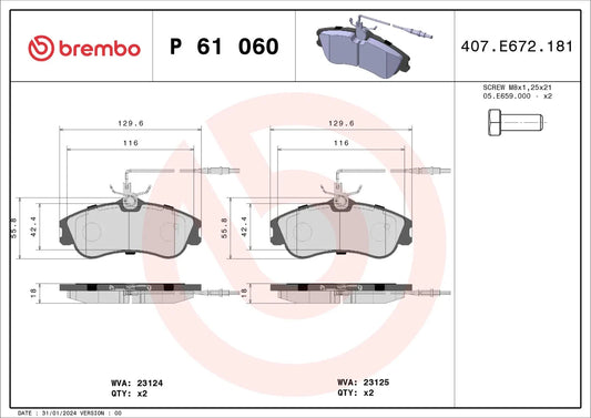 BREMBO Prime P 61 060 Plaquettes de frein