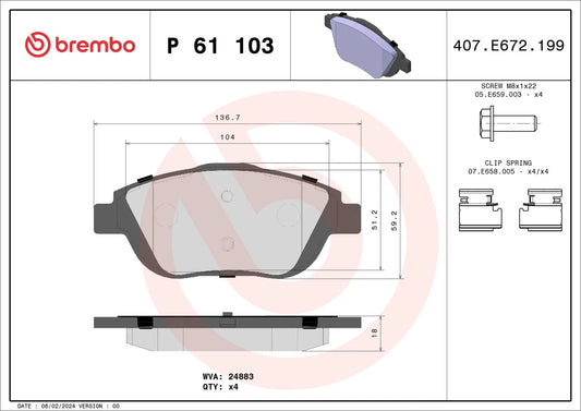 BREMBO P 61 103 Plaquettes de frein pour CITROËN PEUGEOT DS OPEL