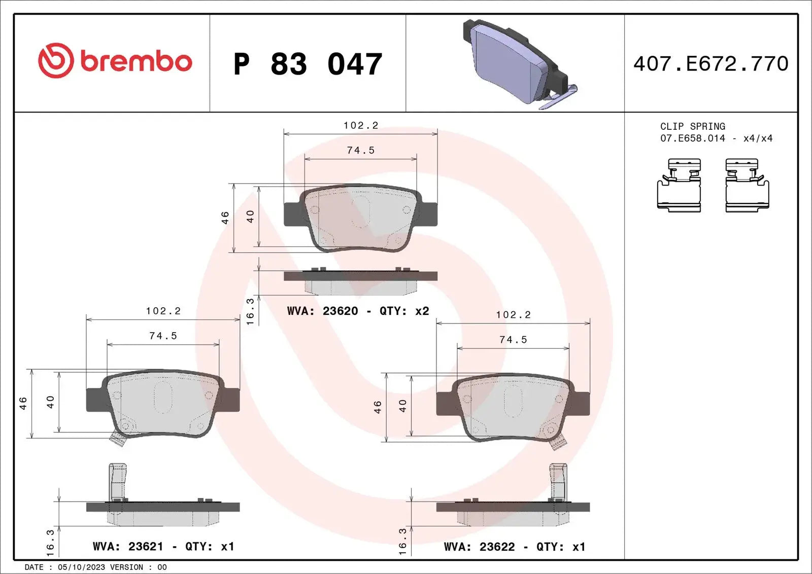 BREMBO Prime P 83 047 Plaquettes de frein BREMBO