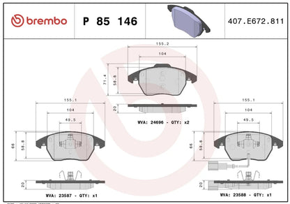 BREMBO P 85 146 Plaquettes de freins BREMBO