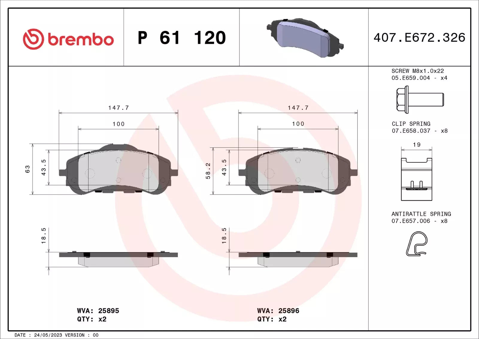 BREMBO P 61 120 Plaquettes de freins Avant