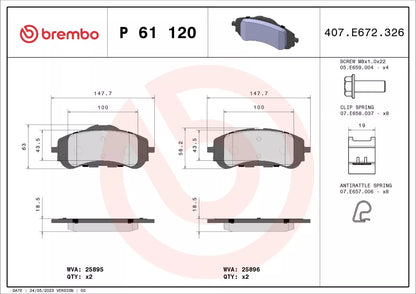 BREMBO P 61 120 Plaquettes de freins Avant
