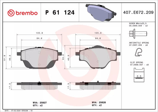 BREMBO Prime P 61 124 Plaquettes de frein