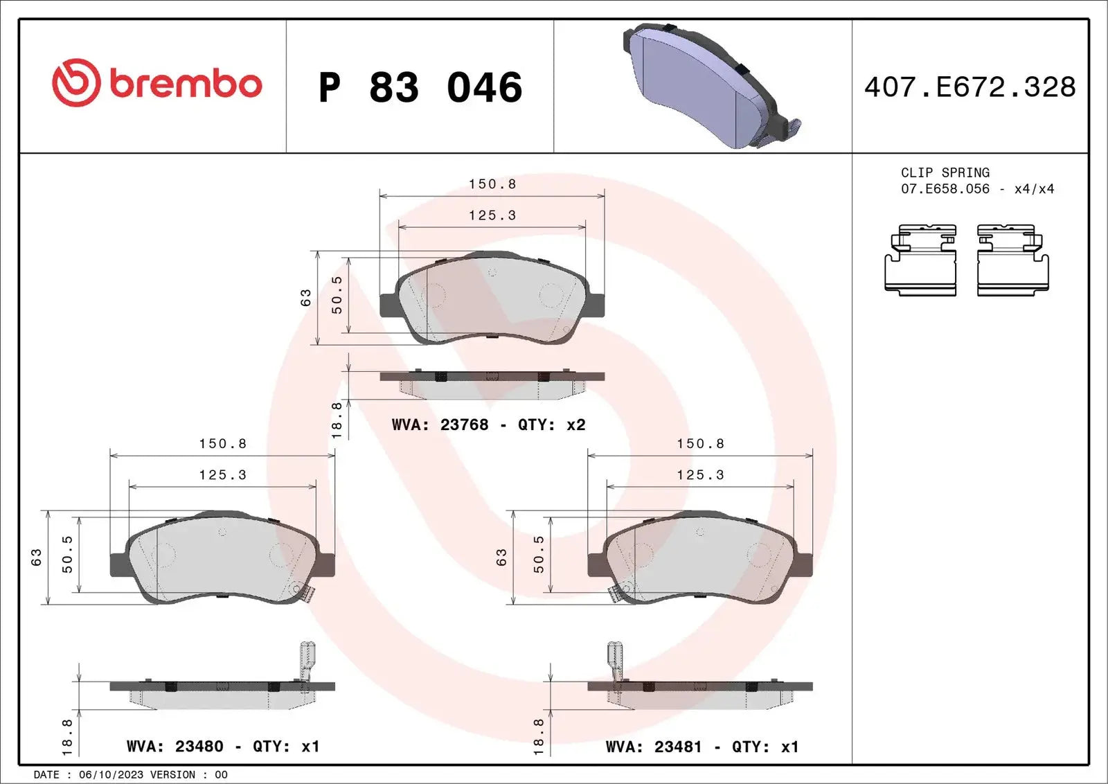 BREMBO Prime P 83 046 Plaquettes de frein avec indicateur d'usure BREMBO