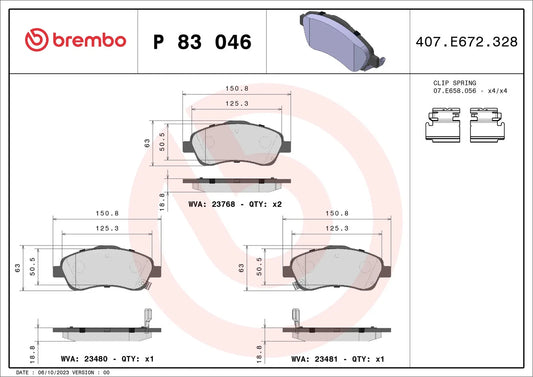 BREMBO Prime P 83 046 Plaquettes de frein avec indicateur d'usure