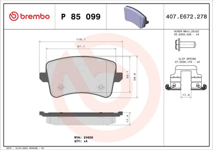 BREMBO P 85 099 Plaquettes de freins Arrière BREMBO