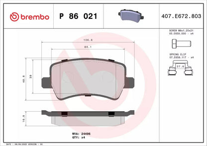 BREMBO P 86 021 Plaquettes de freins Arrière BREMBO