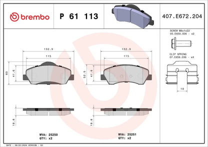 BREMBO P 61 113 Plaquettes de freins Avant BREMBO