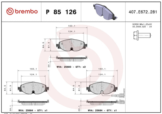BREMBO P 85 126 Plaquettes de freins