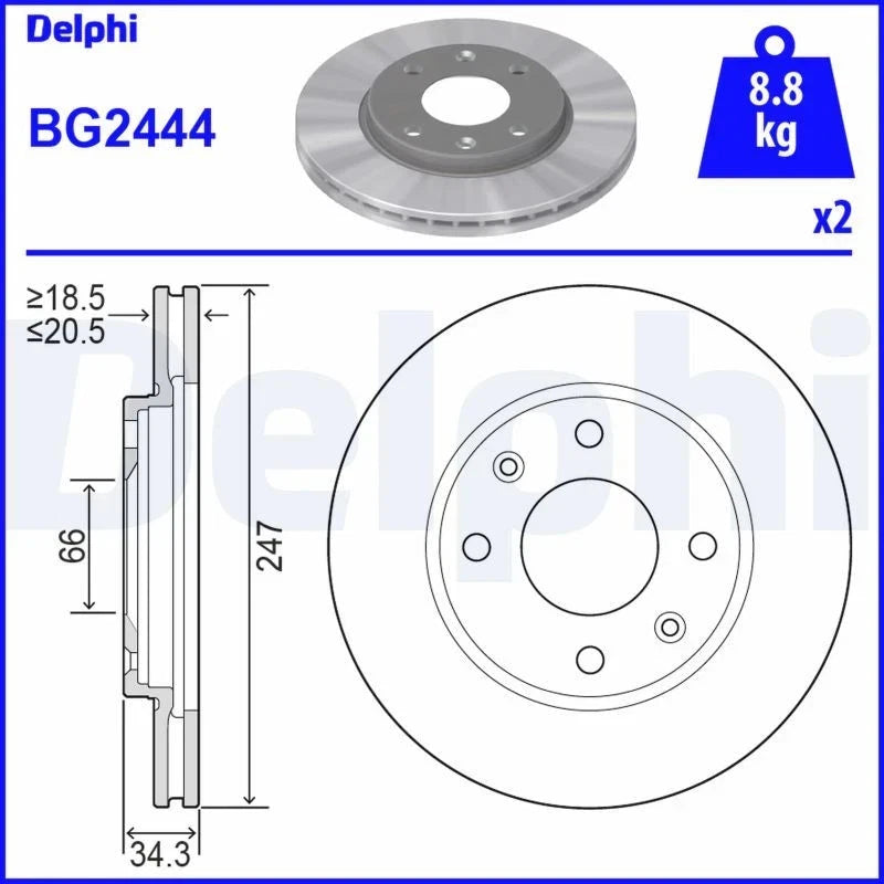 2 x DELPHI BG2444 Disque de frein