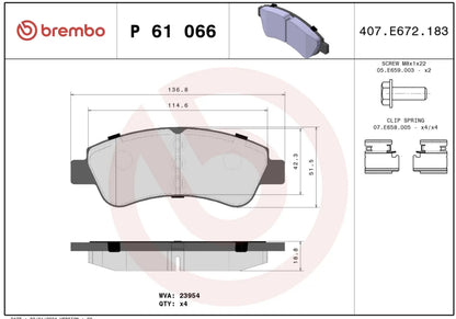 BREMBO P 61 066 Prime Plaquettes de frein BREMBO