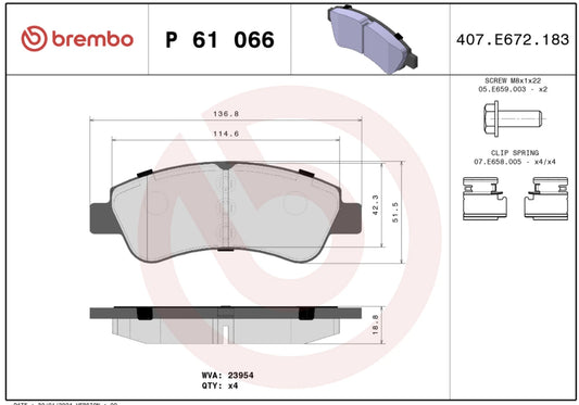 BREMBO Prime P 61 066 Plaquettes de frein
