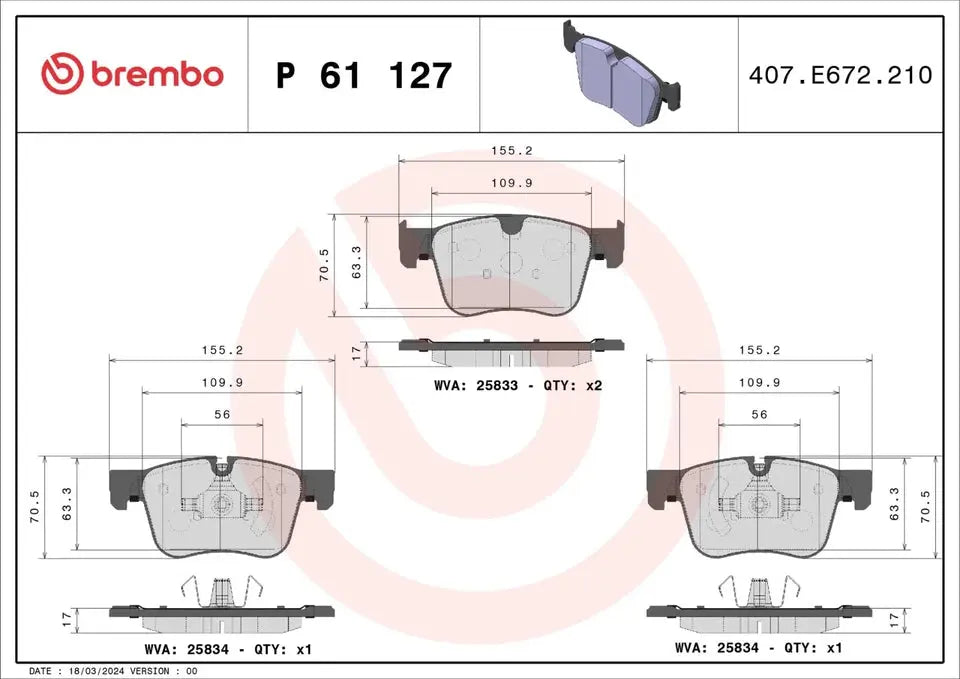 BREMBO P 61 127 Plaquettes de Frein Avant BREMBO