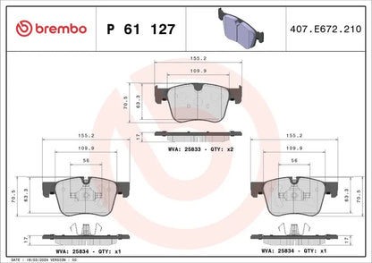 BREMBO P 61 127 Plaquettes de Frein Avant BREMBO