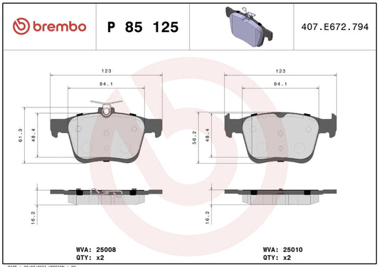 BREMBO P 85 125 Plaquettes de freins