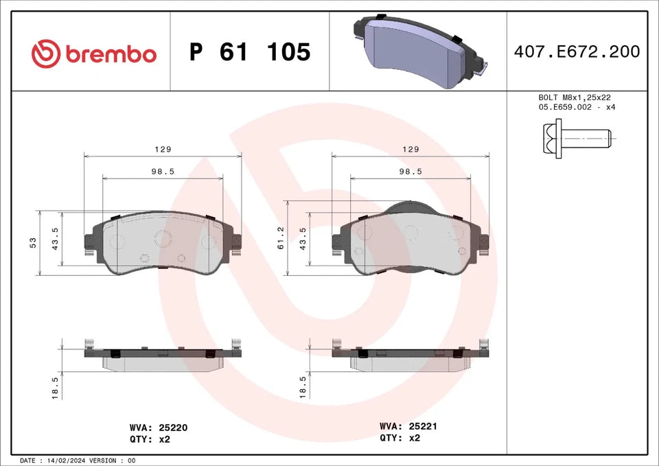 BREMBO P 61 105 Prime Plaquettes de frein
