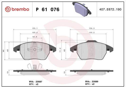 BREMBO Prime P 61 076 Plaquettes de frein