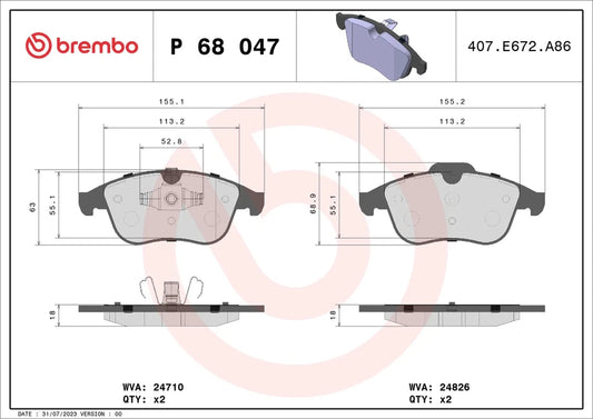 BREMBO P 68 047 Plaquettes de frein pour RENAULT SCÉNIC III GRAND SCÉNIC III
