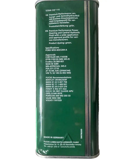 Fuchs Titan CHF 11S Fluide Hydraulique Haute Performance 1L PENTOSIN FUCHS