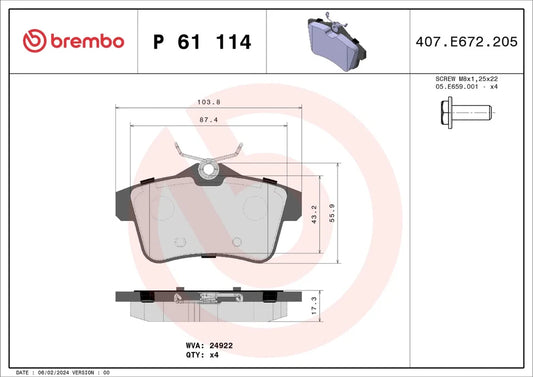 BREMBO Prime P 61 114 Plaquettes de frein