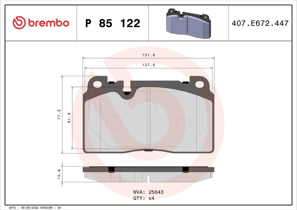 BREMBO P 85 122 Plaquettes de freins Avant