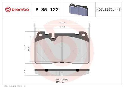 BREMBO P 85 122 Plaquettes de freins Avant BREMBO