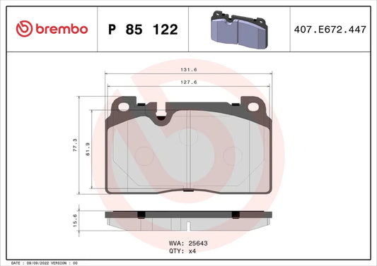 BREMBO P 85 122 Plaquettes de freins Avant