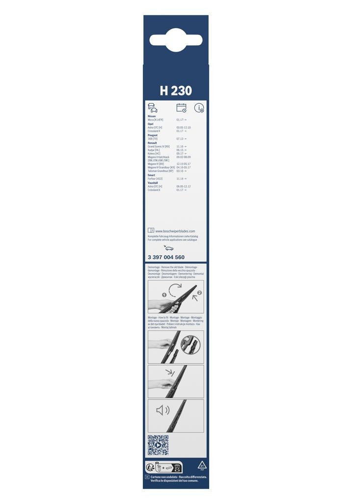 BOSCH 3 397 004 560 Balai d'essuie-glace Twin H230, 230mm, Arrière, 1 Pièce