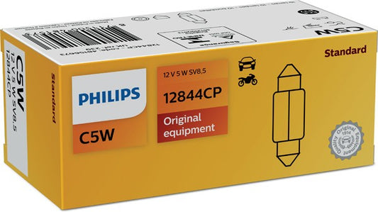 PHILIPS 12844CP Ampoule, feu éclaireur de plaque 12V 5W, C5W, Lampe de feston, SV8.5 10 Pièces